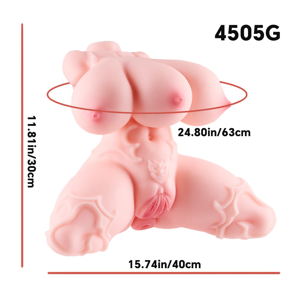 Größe: 4,5 kg Fantasie Sexspielzeug mit drei Brüsten, unzüchtiges Tattoo-Mädchen, doppelte Vagina